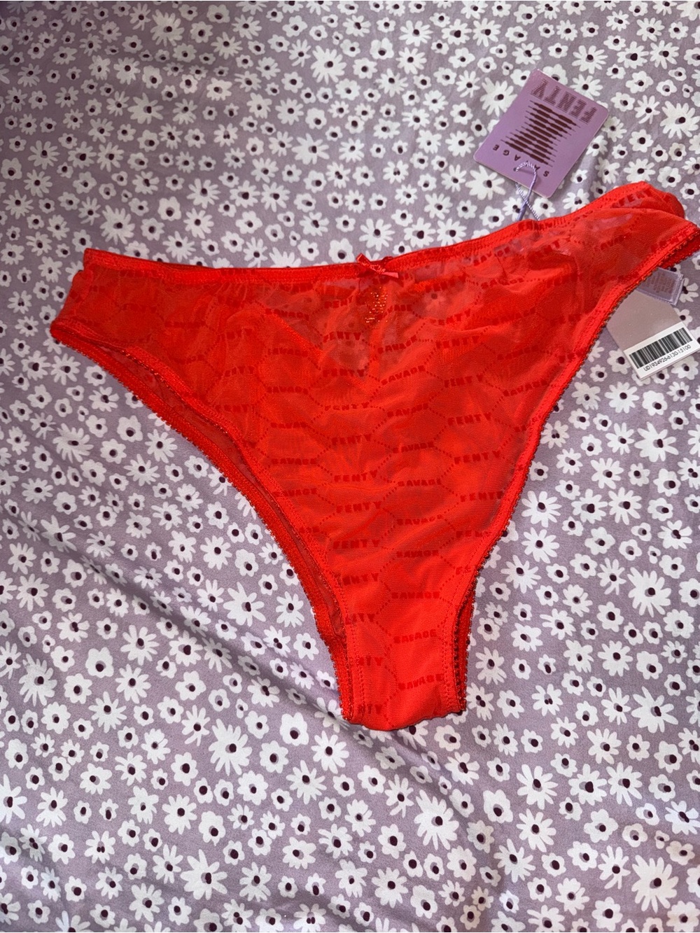 Savage X Fenty Red Logo Lace Thong Panty NWT Size 1X